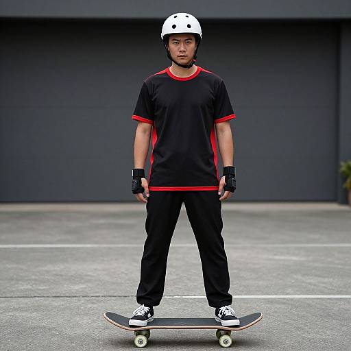 Skater in Black and Red Gear