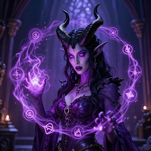 Seductive Tiefling Mage Casting Spell
