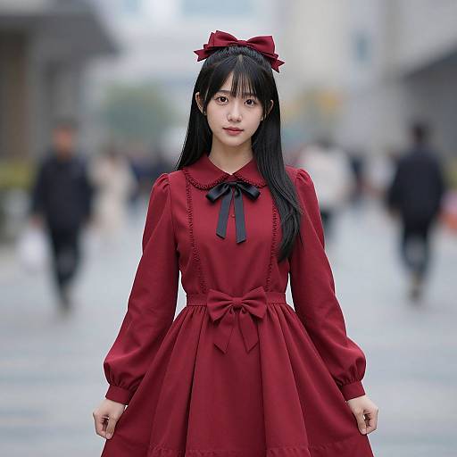 Realistic Asian Girl in Red Dress