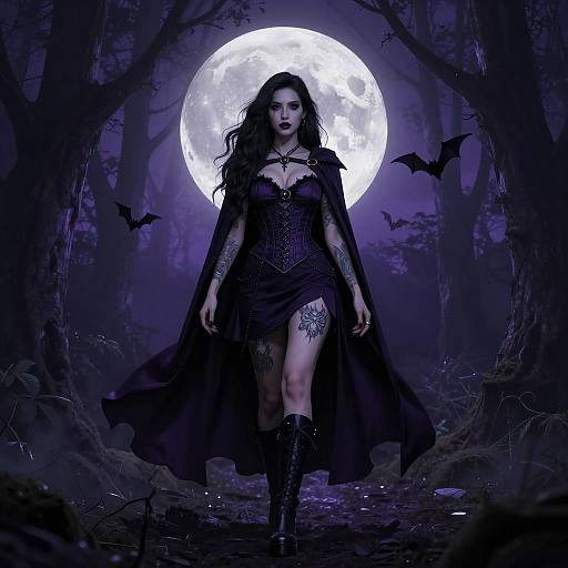 Gothic Woman in Moonlit Forest