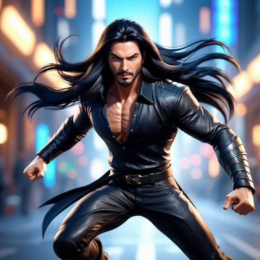 Dynamic Action Pose of a Black-Haired Man Dynamic Action Pose of a Black-Haired Man