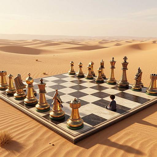 Surreal 3D Desert Chessboard Scene