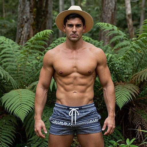 Muscular Man in Lush Forest