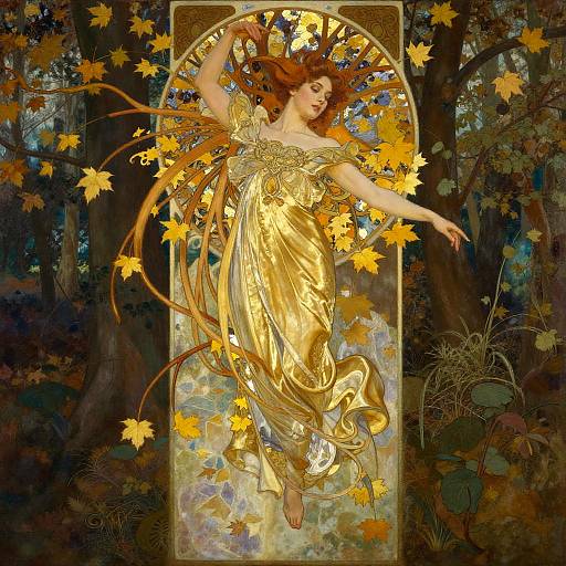 Art Nouveau Golden Gown at Twilight
