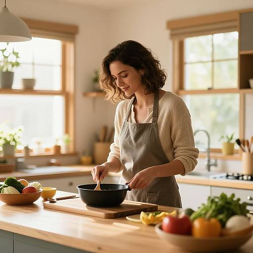 Attractive Mom Cooking in Cozy Kitchen
