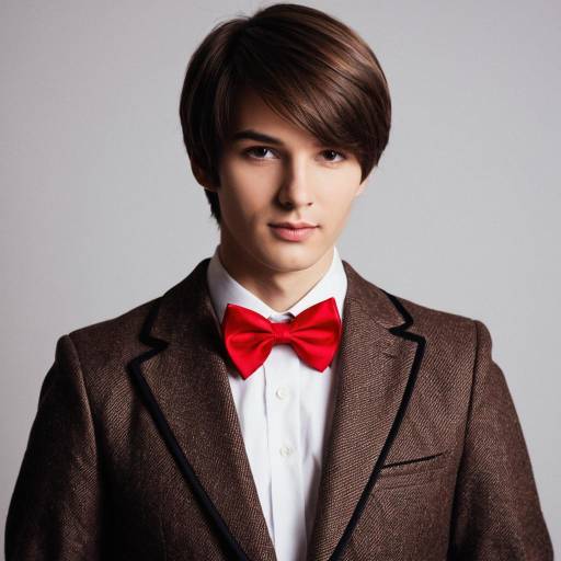 Young Man in Brown Jacket with Red Bow Tie