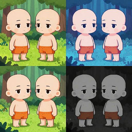 Pixel Art Quadrant with Curious Twins