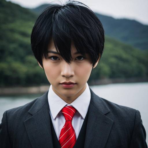 Young Asian Man in Formal Suit with Red Tie