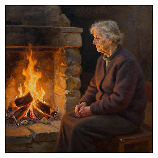 Elderly Woman by Fire Oil Painting