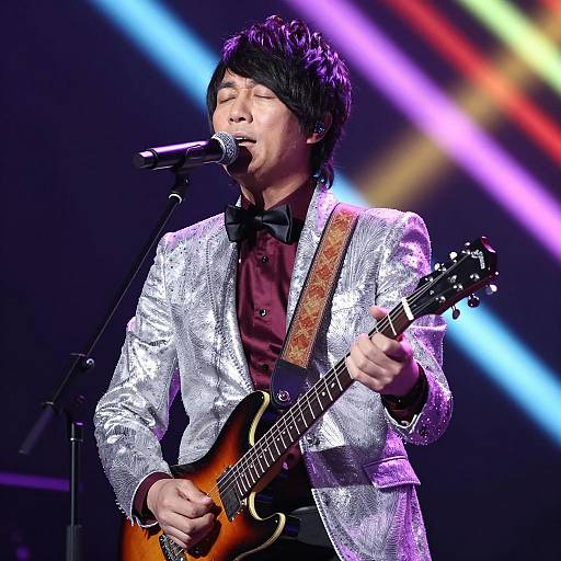 Male Musician Singing and Playing Electric Guitar on Stage