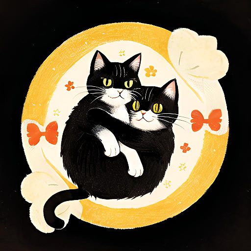 Whimsical Cat and Bird Embrace Art