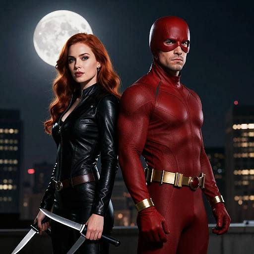 Superheroes in Urban Nightscape