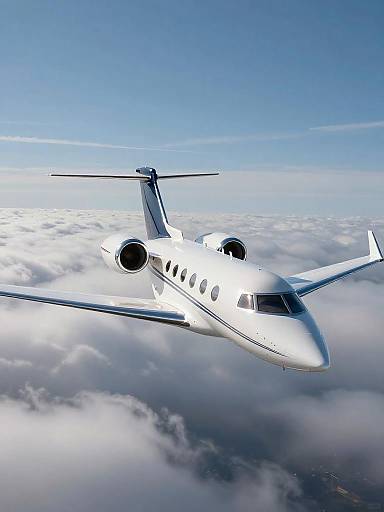 Elegant Pearl-White Business Jet Above Clouds