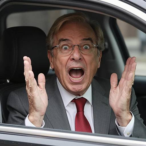 Intense Middle-Aged Man Yelling in Car
