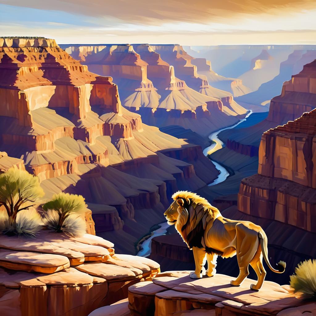 Elegant Lion Amidst Grand Canyon Beauty