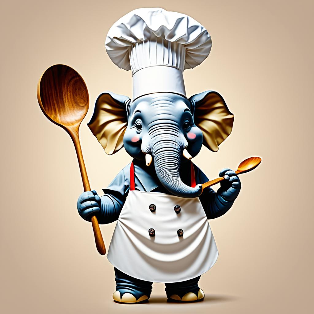 Chef Elephant in Apron and Hat