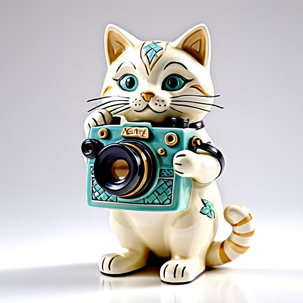 Adorable Ceramic Cat with Camera