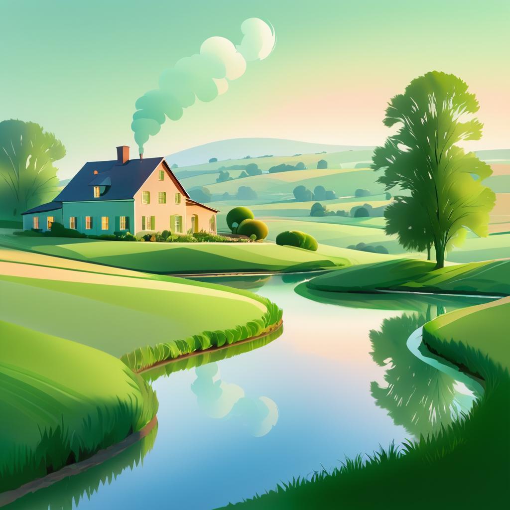 Serene Countryside Landscape Digital Art