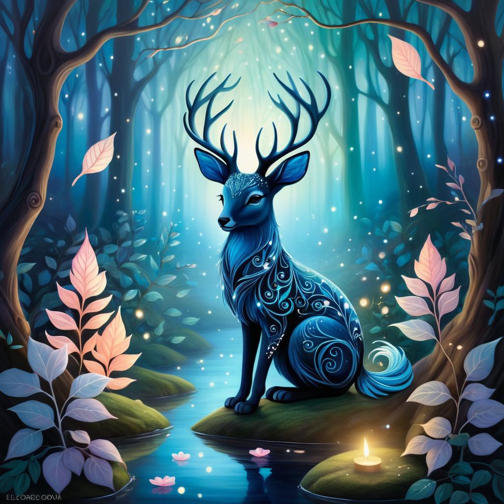 Whimsical Twilight Creature in Enchanted Forest