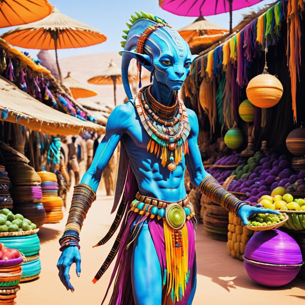 Alien Market Scene with Colorful Attire