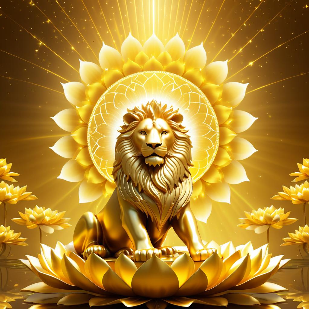 Majestic Lion on Golden Lotus Flower