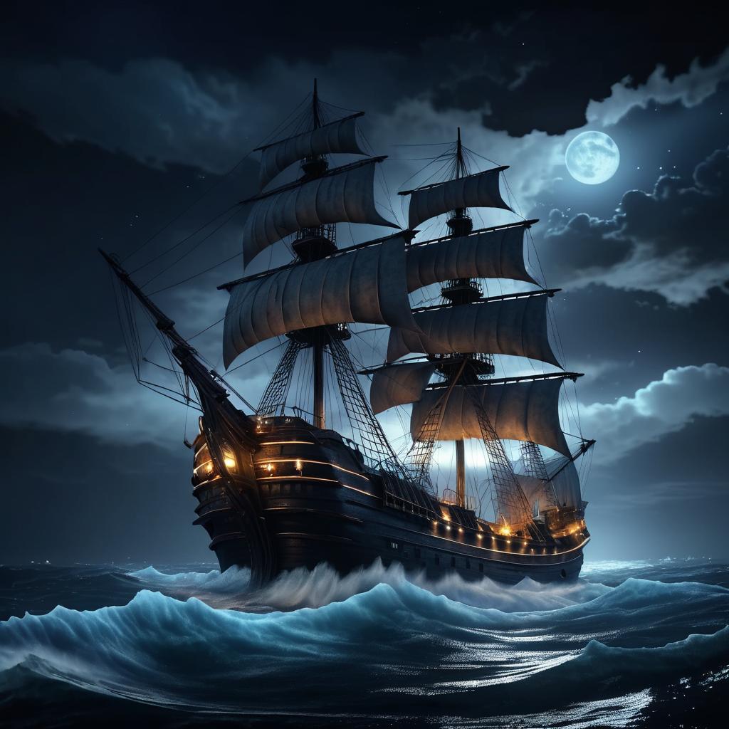 Mysterious Ghost Ship on Stormy Sea