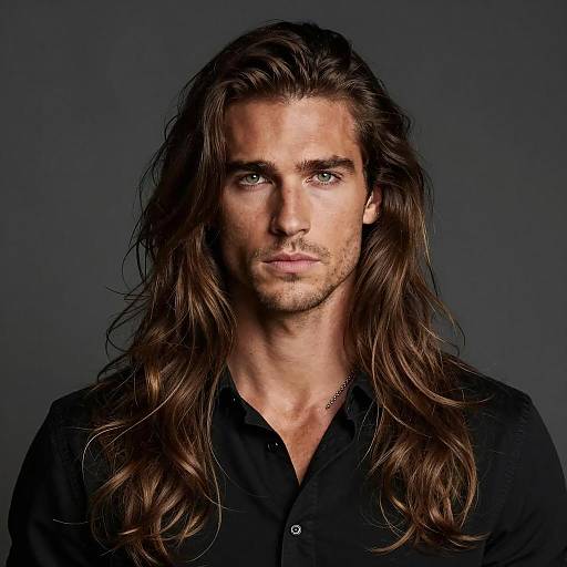 Portrait of Man with Long Wavy Brown Hair