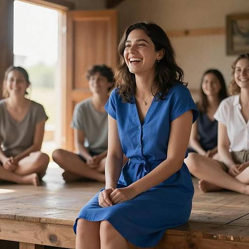 Joyful Woman in Rustic Wooden Room
