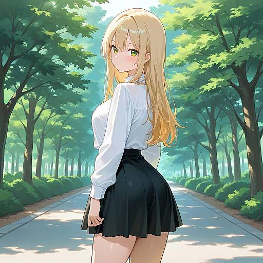 Blonde Girl in Park with Orange Eyes