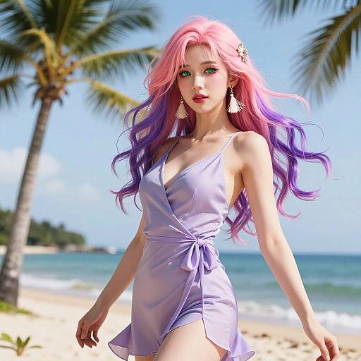 Vibrant Girl in Tropical Resort Setting