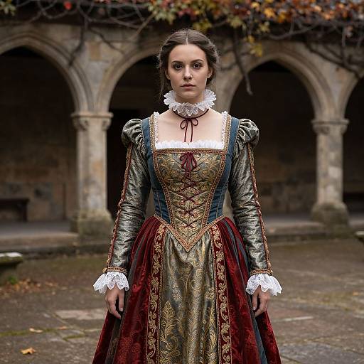 Medieval Victorian Woman in Courtyard