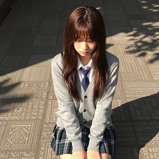 Serene Asian Girl on Sunlit Path