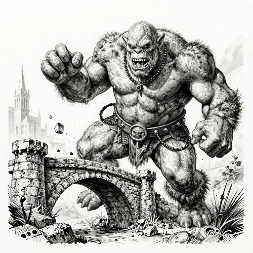 Hulking Troll Smashing Stone Bridge