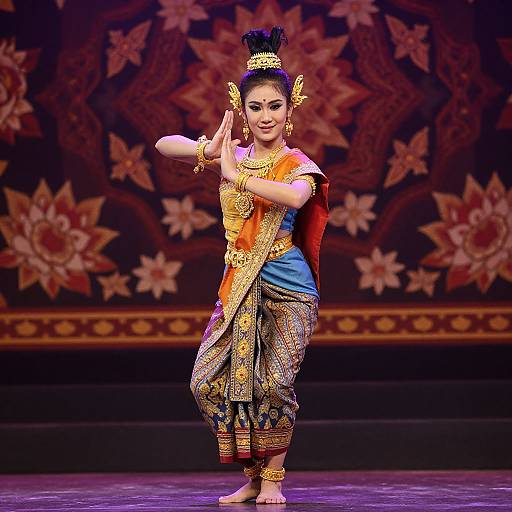 Traditional Siamese Dancer in Colorful Costume