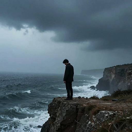 Melancholic Silhouette on Misty Cliff