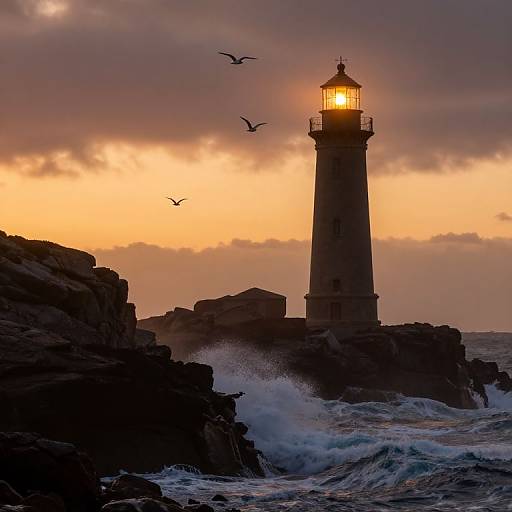 Dramatic Sunset Coastal Lighthouse Scene