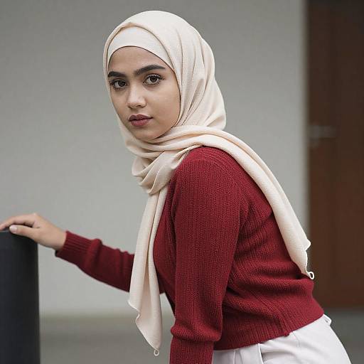 Portrait of Woman in Beige Hijab