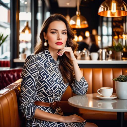 Chic Woman in Trendy Café Setting