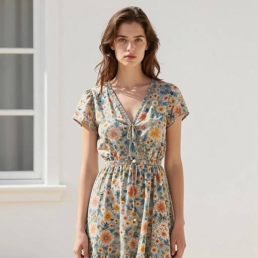 Young woman in floral summer dress