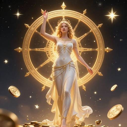 Celestial goddess Tyche with Wheel of Fortune
