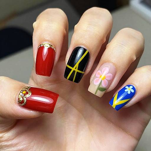 Vibrant Intricate Nail Art Close-Up