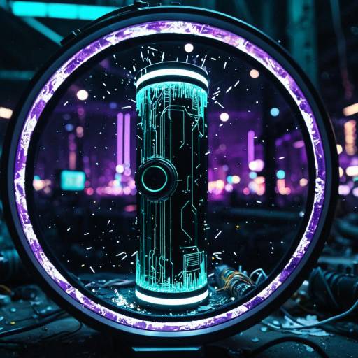 Futuristic Cylindrical Device with Neon Lights
