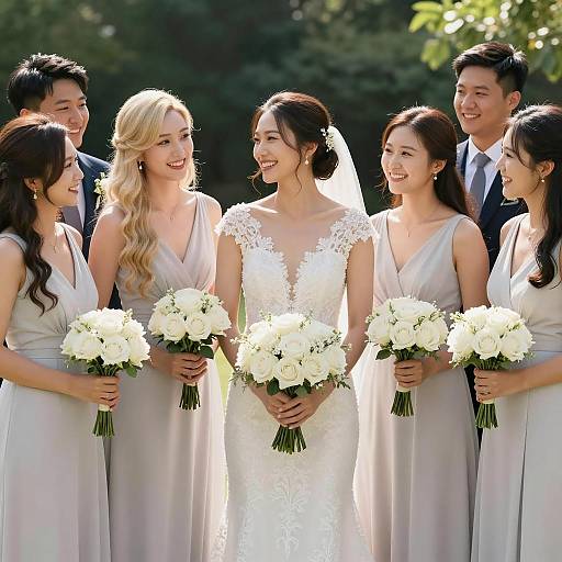 Bride and Bridesmaids Outdoor Wedding Portrait
