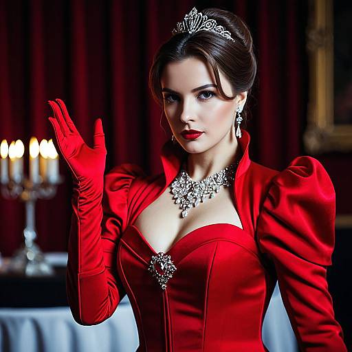 Elegant Woman in Red Dress with Tiara