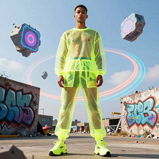 Surreal Neon Mesh Streetwear Fashion