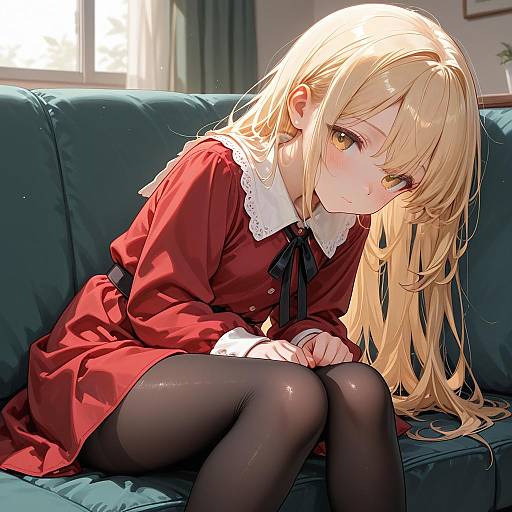 Blonde Girl in Red Dress