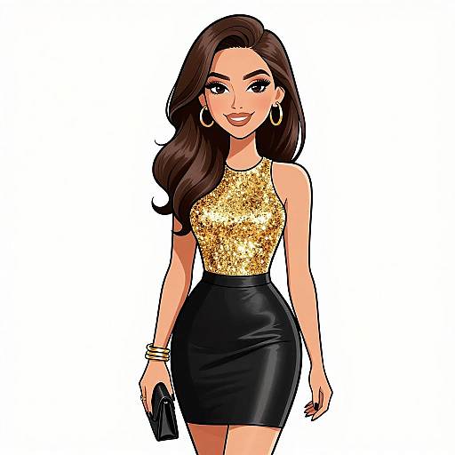 Glamorous Woman in Gold Sequin Outfit
