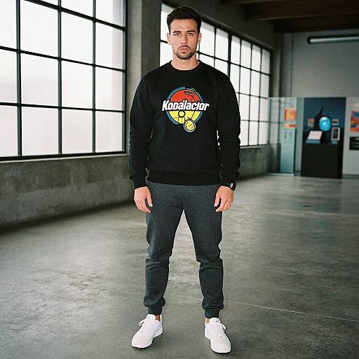 Photograph of a man with short dark hair, light skin, wearing a black 