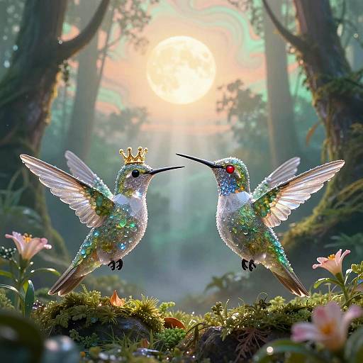 Crystalline Hummingbirds in Enchanted Rainforest