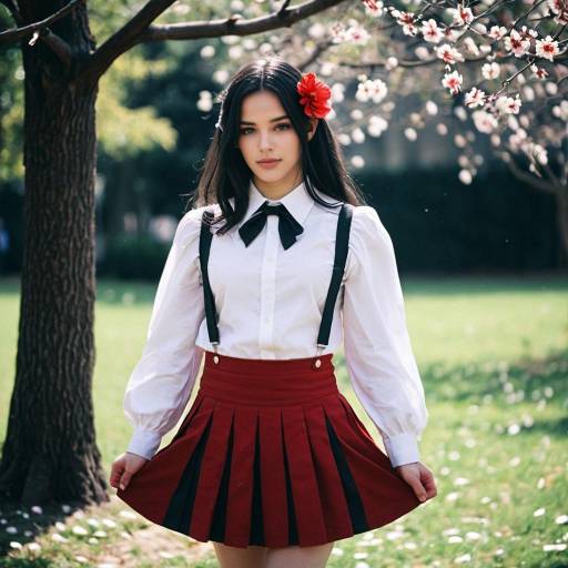 Young Woman in Red Skirt Outdoors